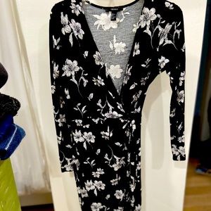 Black and white floral wrap dress